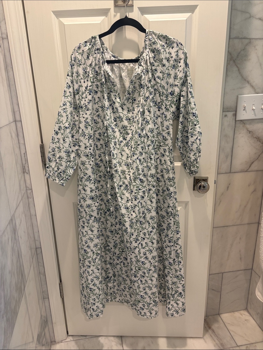 White Maxi Dress with Blue-Green Floral Print